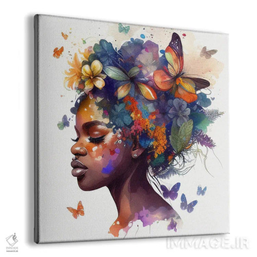 تابلو زن آفریقایی با پروانه آبرنگی VII اثر استودیو کروماتیک فیوژن - نمای پرسپکتیو محصول