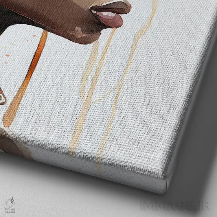 تابلو زن جنگجوی آفریقایی آبرنگی VII اثر استودیو کروماتیک فیوژن - نمای نزدیک بافت بوم