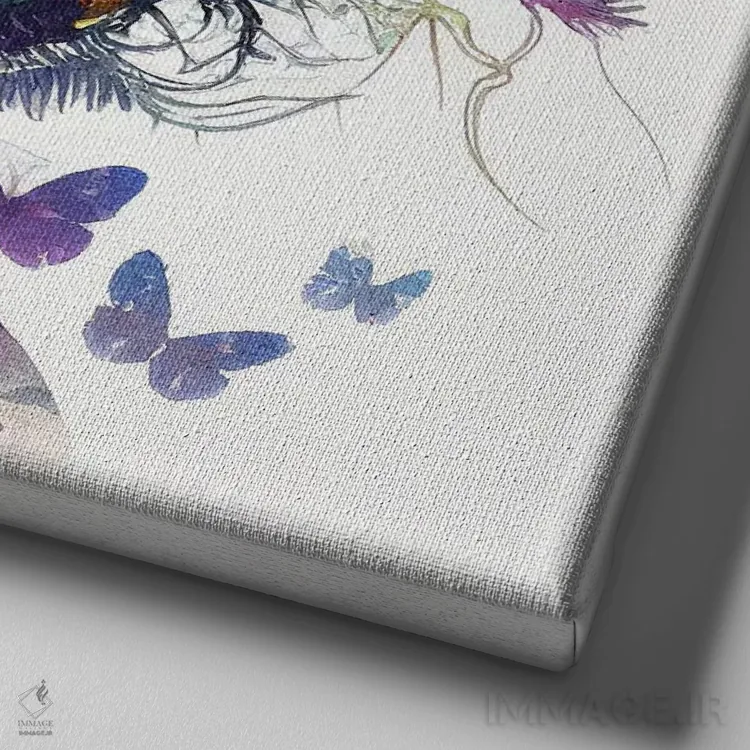 تابلو زن آفریقایی با پروانه آبرنگی VII اثر استودیو کروماتیک فیوژن - نمای نزدیک بافت بوم