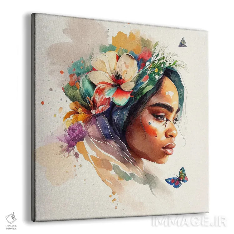 تابلو زن عرب گلدار آبرنگی III اثر استودیو کروماتیک فیوژن - نمای پرسپکتیو محصول