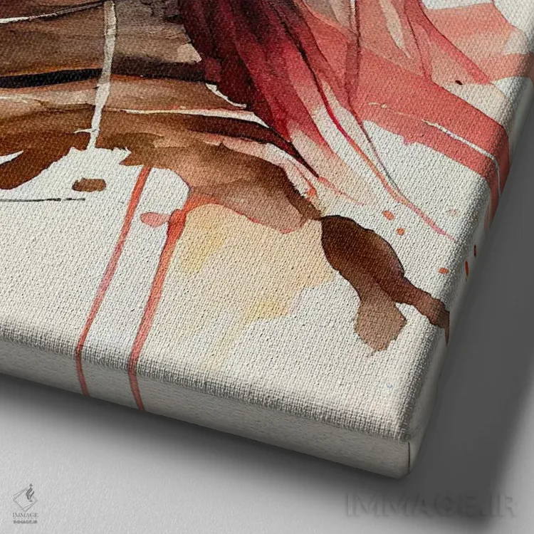 تابلو زن جنگجوی آسیایی آبرنگی II اثر استودیو کروماتیک فیوژن - نمای نزدیک بافت بوم