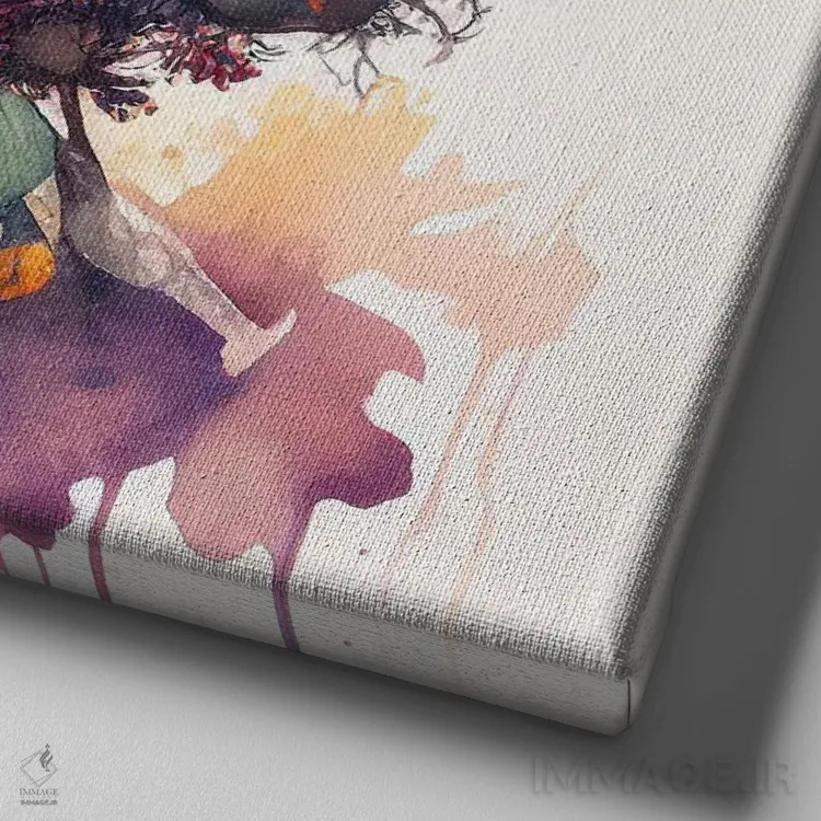 تابلو زن آفریقایی با پروانه آبرنگی II اثر استودیو کروماتیک فیوژن - نمای نزدیک بافت بوم