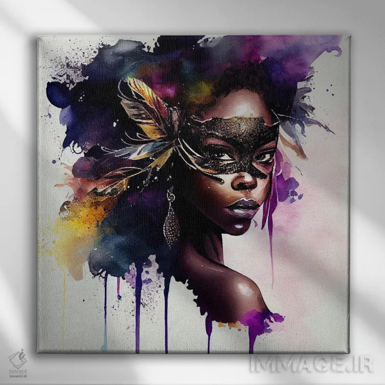تابلو زن کارناوال آبرنگی IV اثر استودیو کروماتیک فیوژن - نمای روبهرو روی دیوار