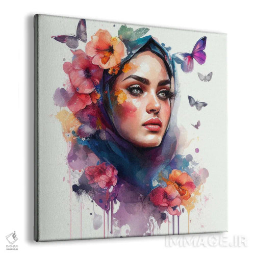 تابلو زن عرب گلدار آبرنگی V اثر استودیو کروماتیک فیوژن - نمای پرسپکتیو محصول