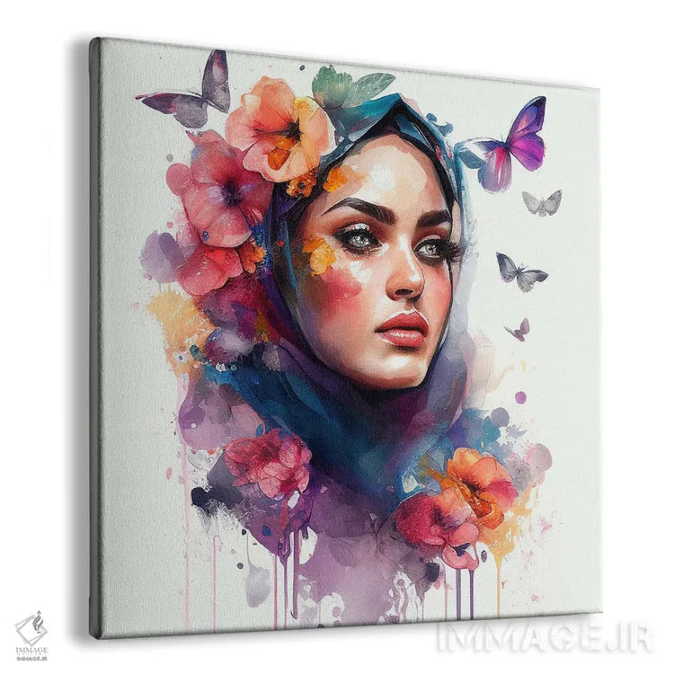 تابلو زن عرب گلدار آبرنگی V اثر استودیو کروماتیک فیوژن - نمای پرسپکتیو محصول