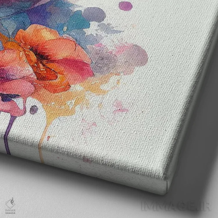 تابلو زن عرب گلدار آبرنگی V اثر استودیو کروماتیک فیوژن - نمای نزدیک بافت بوم