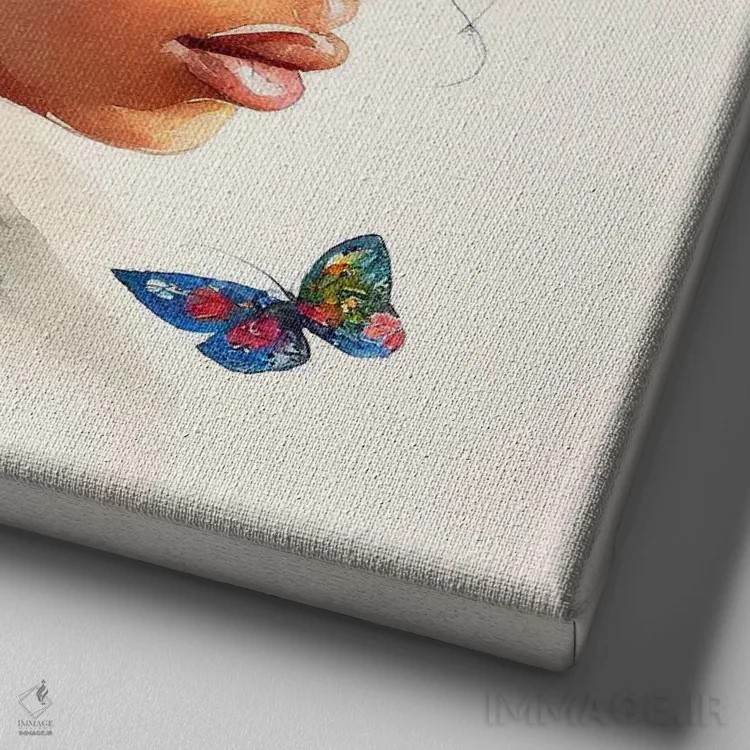 تابلو زن عرب گلدار آبرنگی III اثر استودیو کروماتیک فیوژن - نمای نزدیک بافت بوم