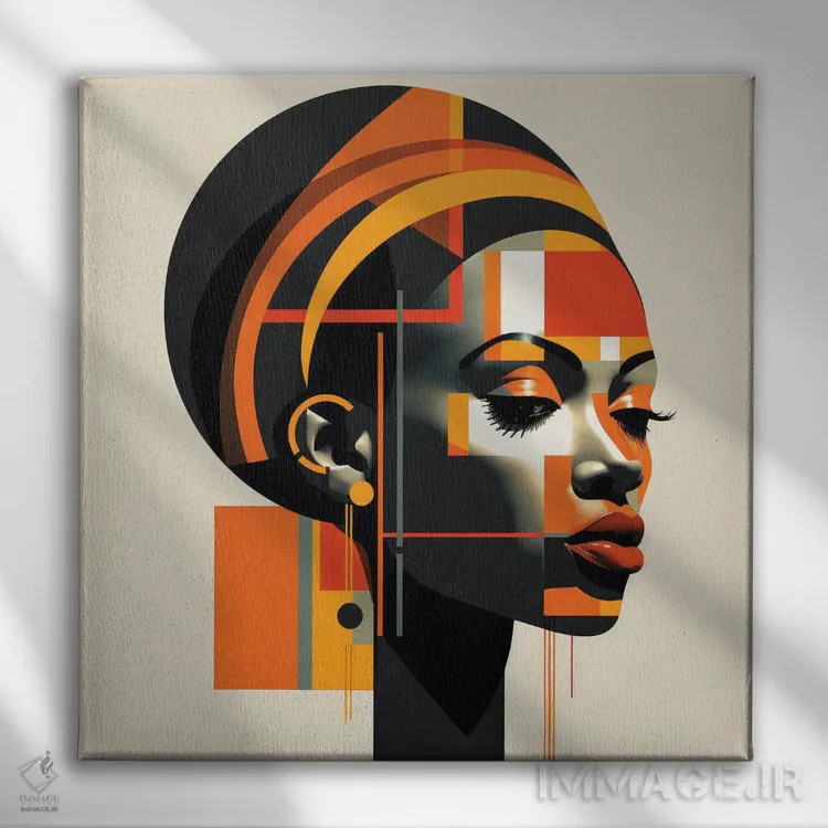 تابلو زن اتیوپیایی باوهاوس انتزاعی II اثر استودیو کروماتیک فیوژن - نمای روبهرو روی دیوار