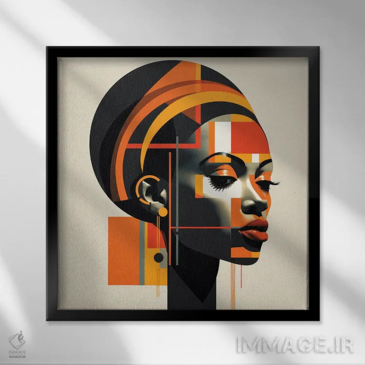 تابلو زن اتیوپیایی باوهاوس انتزاعی II اثر استودیو کروماتیک فیوژن - نمای قابدار مشکی