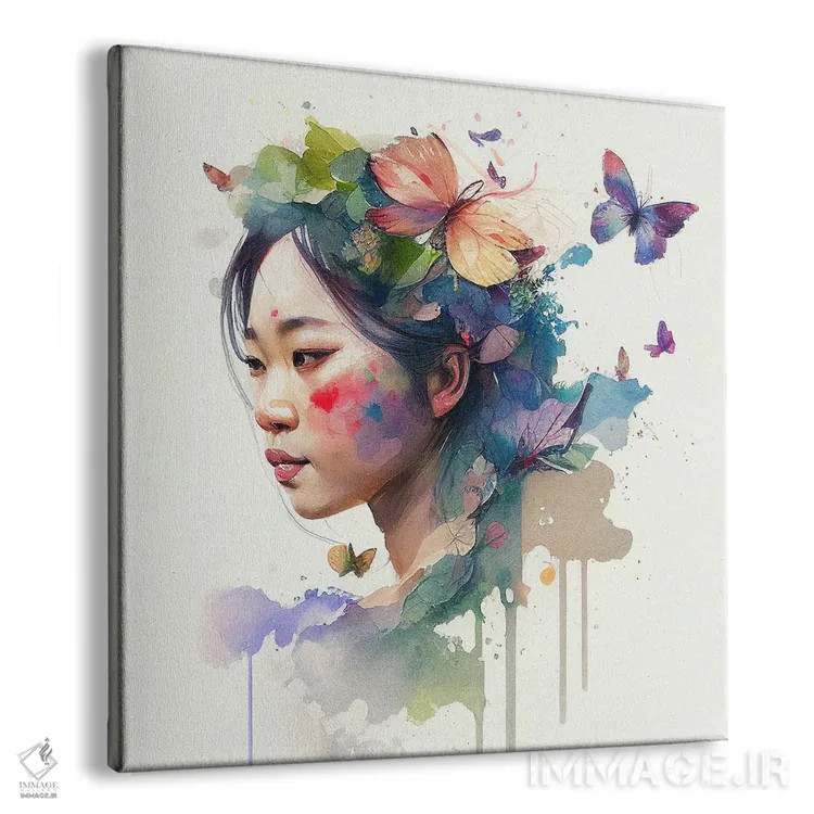 تابلو زن آسیایی گلدار آبرنگی VII اثر استودیو کروماتیک فیوژن - نمای پرسپکتیو محصول