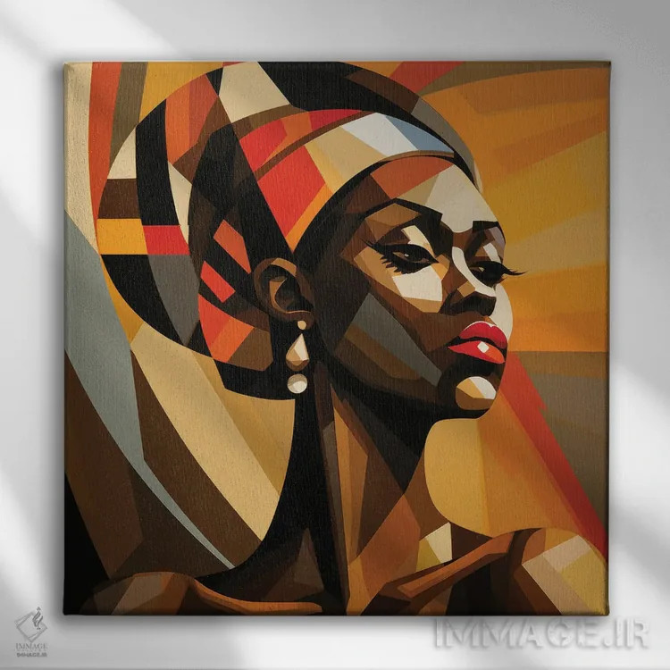 تابلو زن اوگاندایی کوبیسم I اثر استودیو کروماتیک فیوژن - نمای روبهرو روی دیوار