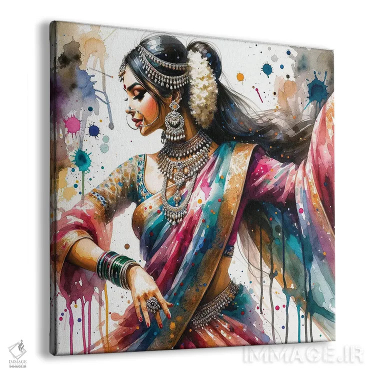 تابلو زن رقصنده هندی آبرنگی I اثر استودیو کروماتیک فیوژن - نمای پرسپکتیو محصول