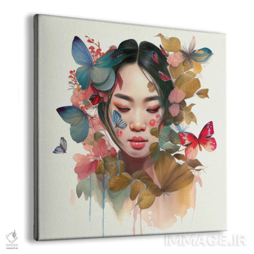 تابلو زن آسیایی گلدار آبرنگی IX اثر استودیو کروماتیک فیوژن - نمای پرسپکتیو محصول