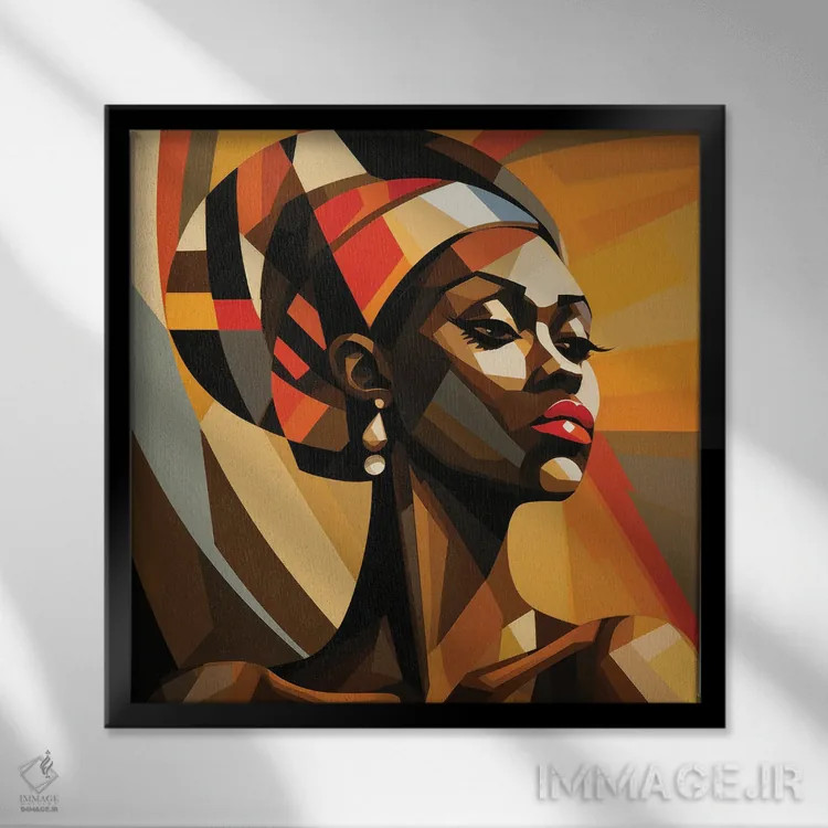تابلو زن اوگاندایی کوبیسم I اثر استودیو کروماتیک فیوژن - نمای قابدار مشکی
