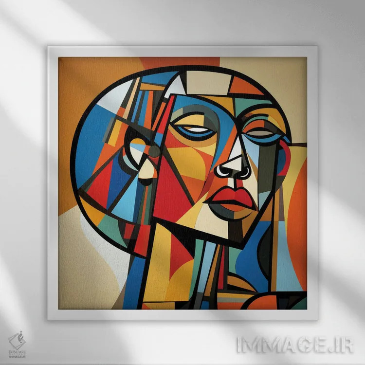 تابلو زن تانزانیایی کوبیسم I اثر استودیو کروماتیک فیوژن - نمای قابدار سفید