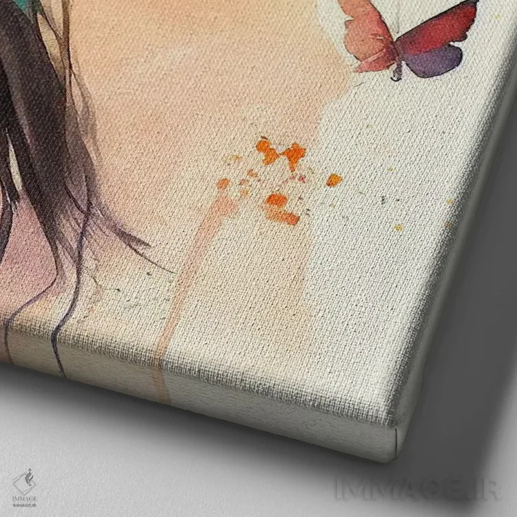 تابلو زن بومی هندی گلدار آبرنگی VIII اثر استودیو کروماتیک فیوژن - نمای نزدیک بافت بوم