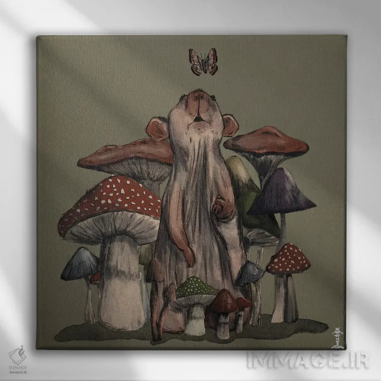 تابلو موش در جنگل قارچها اثر کرامبز اند گابز (نام هنرمند یا استودیو) - نمای روبهرو روی دیوار