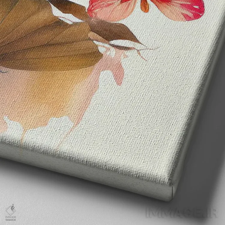 تابلو زن آسیایی گلدار آبرنگی IX اثر استودیو کروماتیک فیوژن - نمای نزدیک بافت بوم