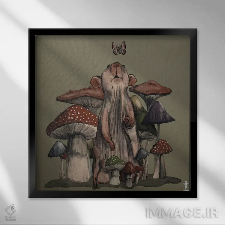 تابلو موش در جنگل قارچها اثر کرامبز اند گابز (نام هنرمند یا استودیو) - نمای قابدار مشکی