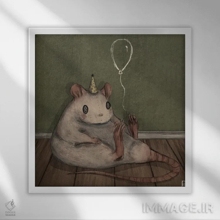 تابلو موش تولدی اثر کرامبز اند گابز (نام هنرمند یا استودیو) - نمای قابدار سفید