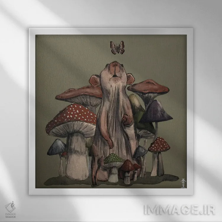 تابلو موش در جنگل قارچها اثر کرامبز اند گابز (نام هنرمند یا استودیو) - نمای قابدار سفید