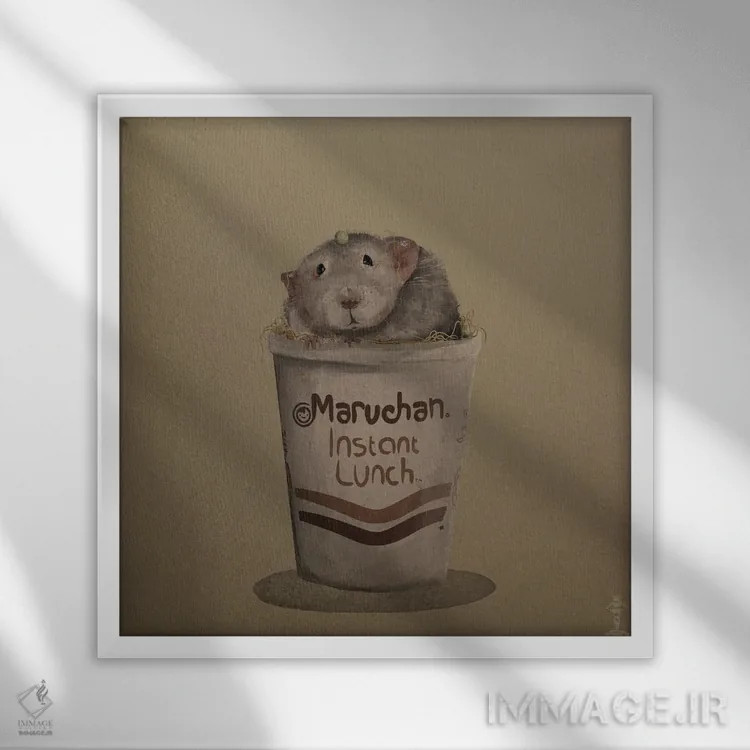 تابلو موش رامِن اثر کرامبز اند گابز (نام هنرمند یا استودیو) - نمای قابدار سفید