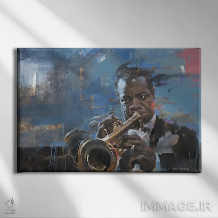 تابلو لوئی آرمسترانگ (موسیقیدان) اثر کریگ کمپبل - نمای روبهرو روی دیوار