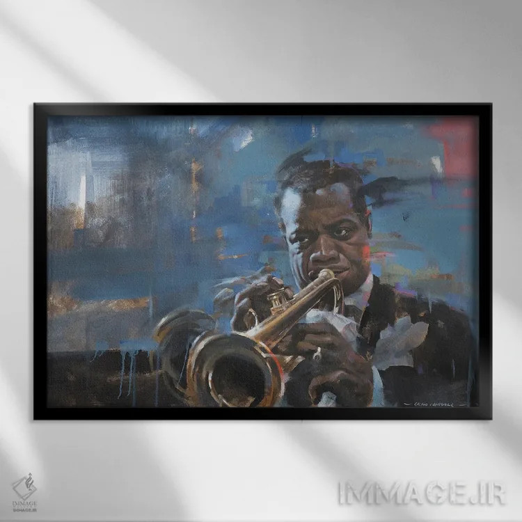 تابلو لوئی آرمسترانگ (موسیقیدان) اثر کریگ کمپبل - نمای قابدار مشکی