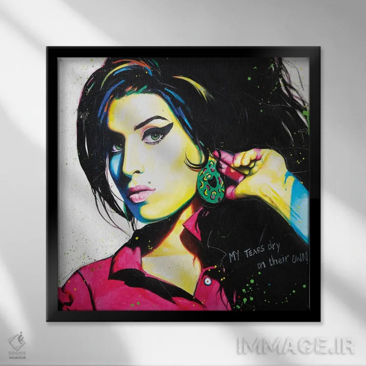 تابلو ایمی واینهاوس (خواننده) اثر کریگ کمپبل - نمای قابدار مشکی