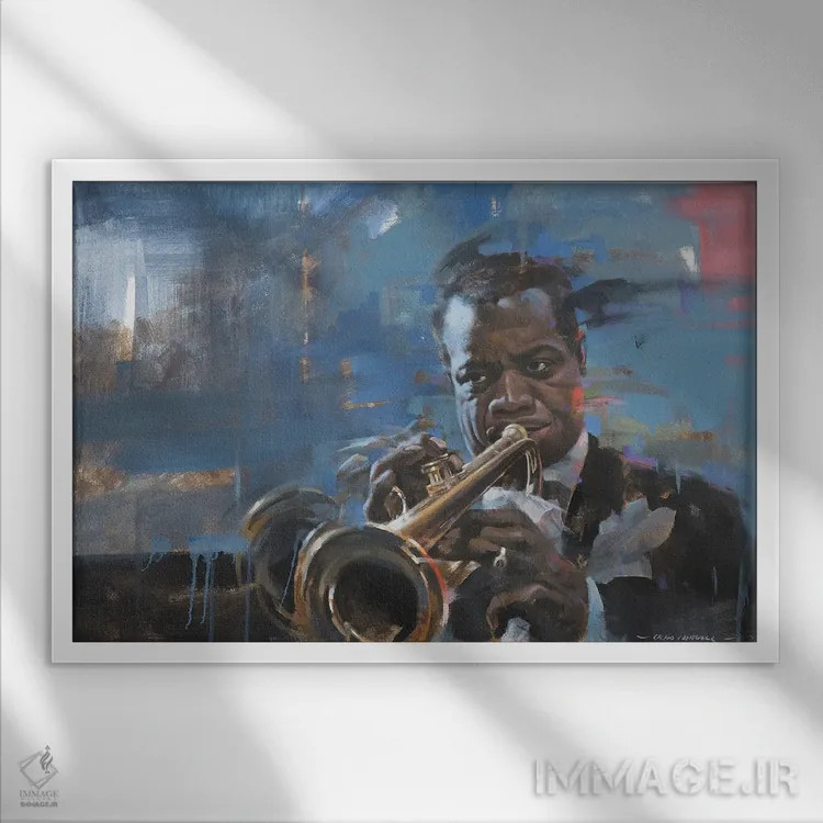 تابلو لوئی آرمسترانگ (موسیقیدان) اثر کریگ کمپبل - نمای قابدار سفید