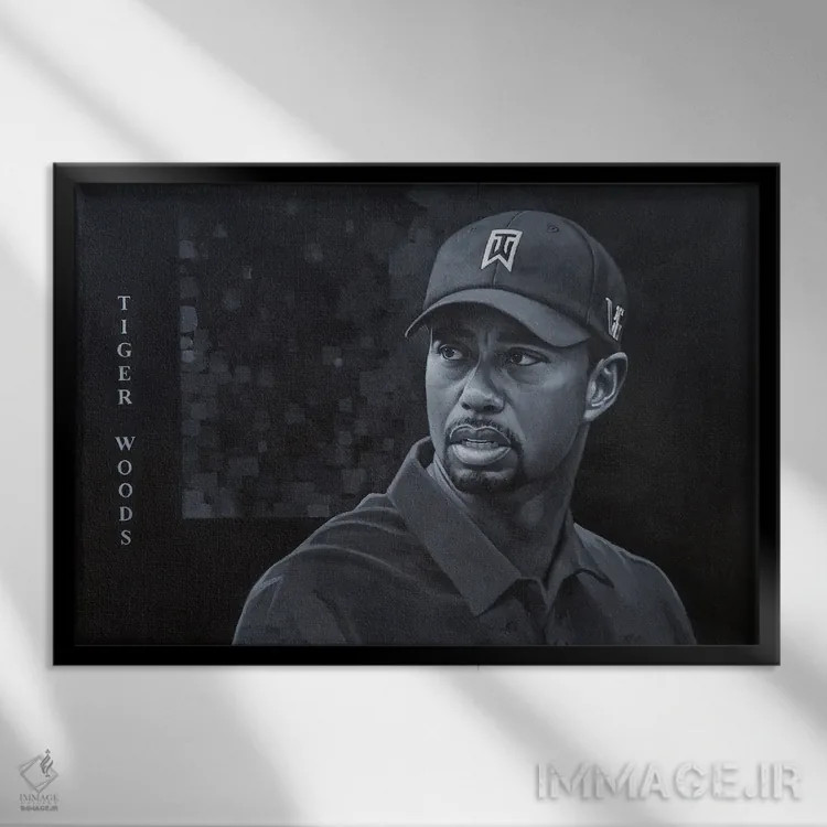 تابلو تایگر وودز (گلفباز) اثر کریگ کمپبل - نمای قابدار مشکی