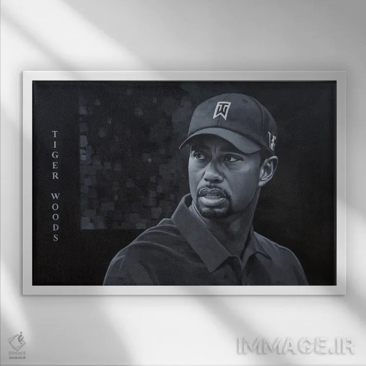 تابلو تایگر وودز (گلفباز) اثر کریگ کمپبل - نمای قابدار سفید