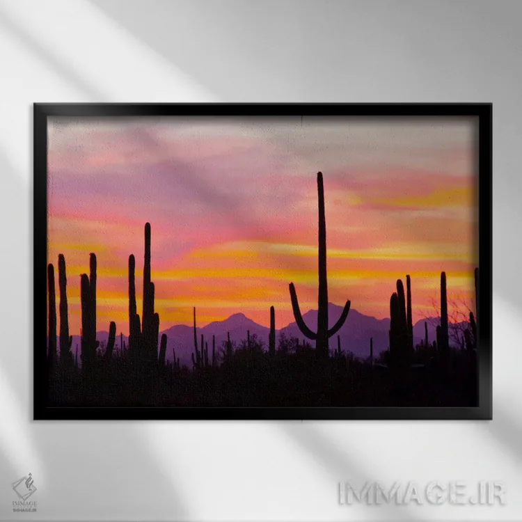 تابلو Saguaro National Park, Sonoran Desert, Arizona, USA,کاکتوس ساگوارو هنگام غروب I، پارک ملی ساگوارو، صحرای سونورا، آریزونا، آمریکا اثر کتی و گوردون ایلگ - نمای قابدار مشکی
