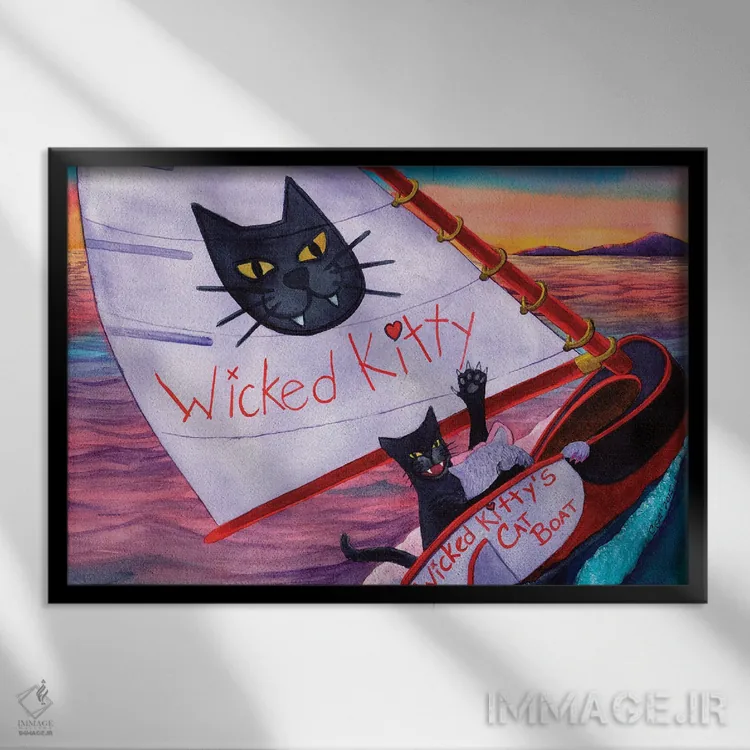 تابلو قایق گربه شرور اثر کترین جی مکالروی - نمای قابدار مشکی
