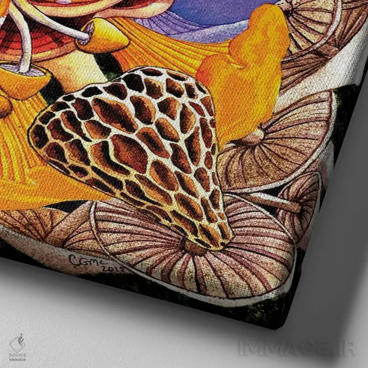 تابلو مندالای قارچی اثر کترین جی مکالروی - نمای نزدیک بافت بوم