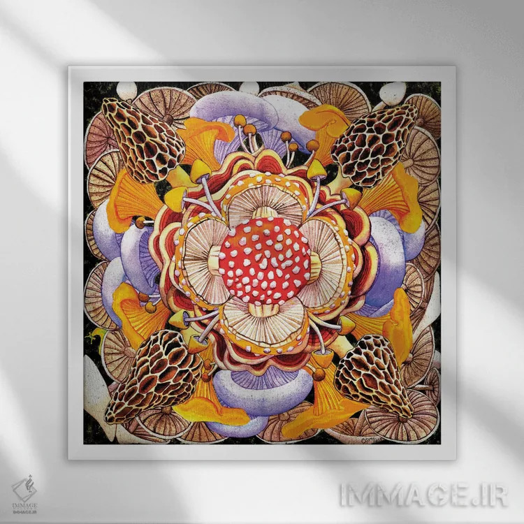 تابلو مندالای قارچی اثر کترین جی مکالروی - نمای قابدار سفید