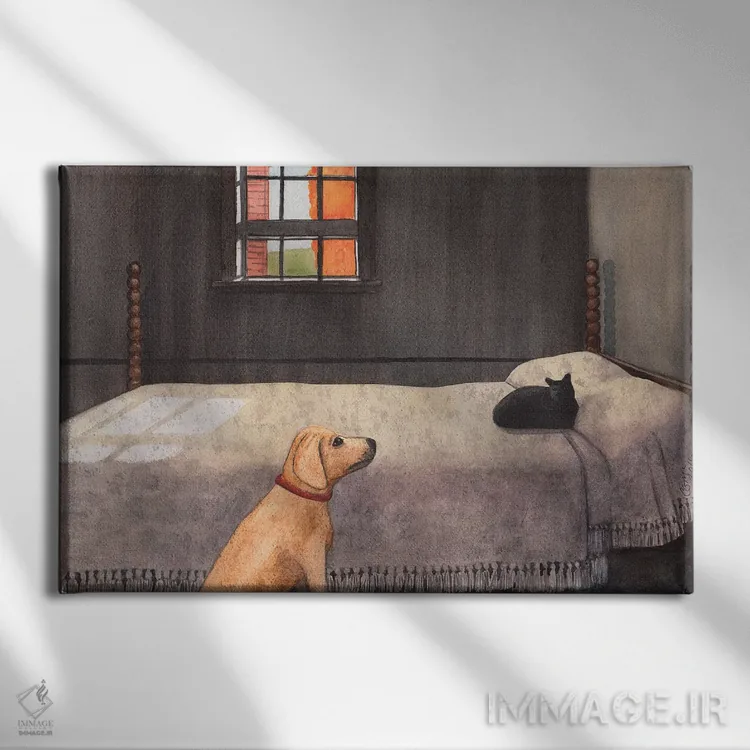 تابلو گربهٔ لعنتی (طنز) اثر کترین جی مکالروی - نمای روبهرو روی دیوار