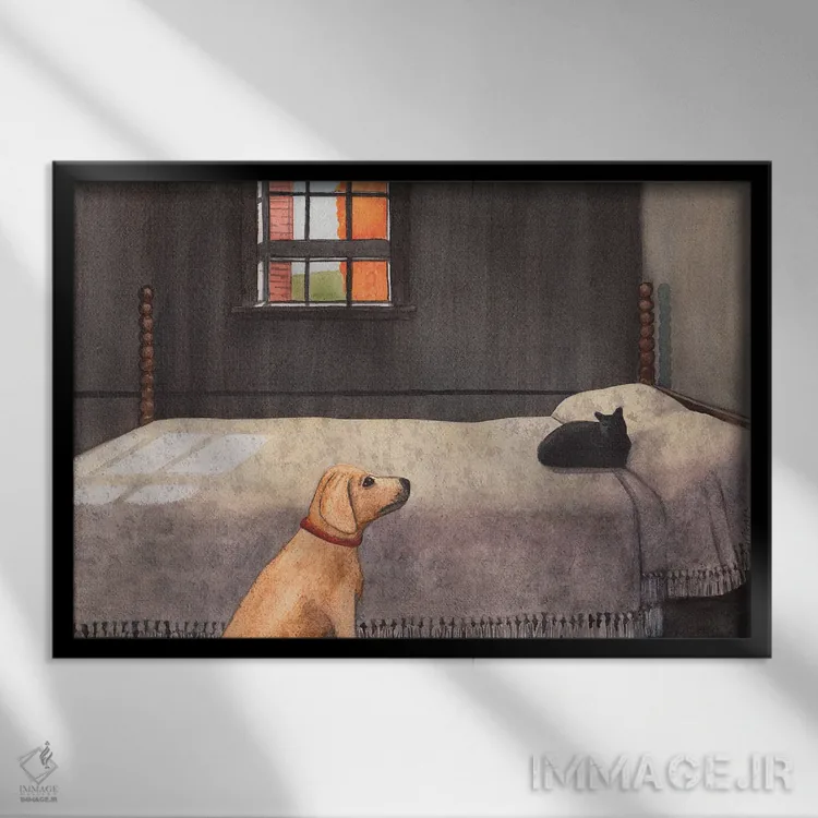 تابلو گربهٔ لعنتی (طنز) اثر کترین جی مکالروی - نمای قابدار مشکی