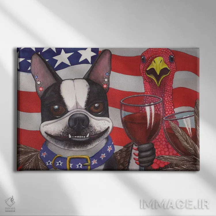 تابلو هاتداگهای کاملاً آمریکایی اثر کترین جی مکالروی - نمای روبهرو روی دیوار