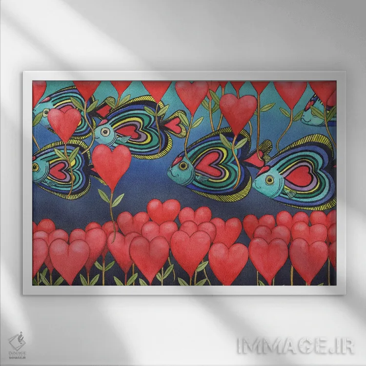 تابلو ماهی قلبی اثر کترین جی مکالروی - نمای قابدار سفید