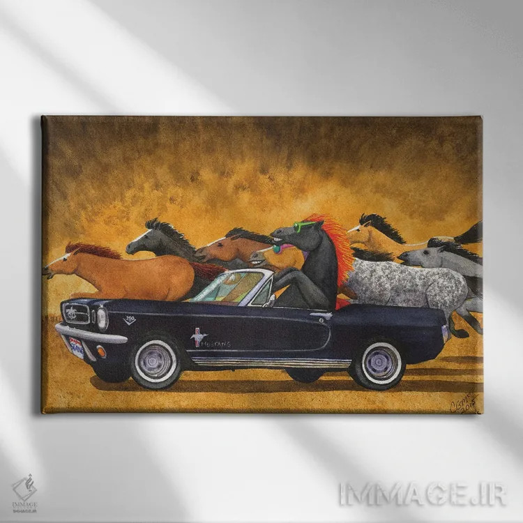 تابلو استنگز (احتمالاً کوتاه شده "موستانگها") اثر کترین جی مکالروی - نمای روبهرو روی دیوار