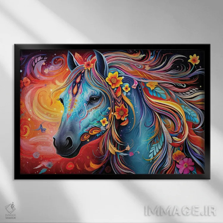تابلو اسب روحانی اثر کامرون گری - نمای قابدار مشکی