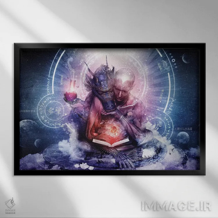 تابلو شاید رویاها دربارهٔ همروحهاست اثر کامرون گری - نمای قابدار مشکی