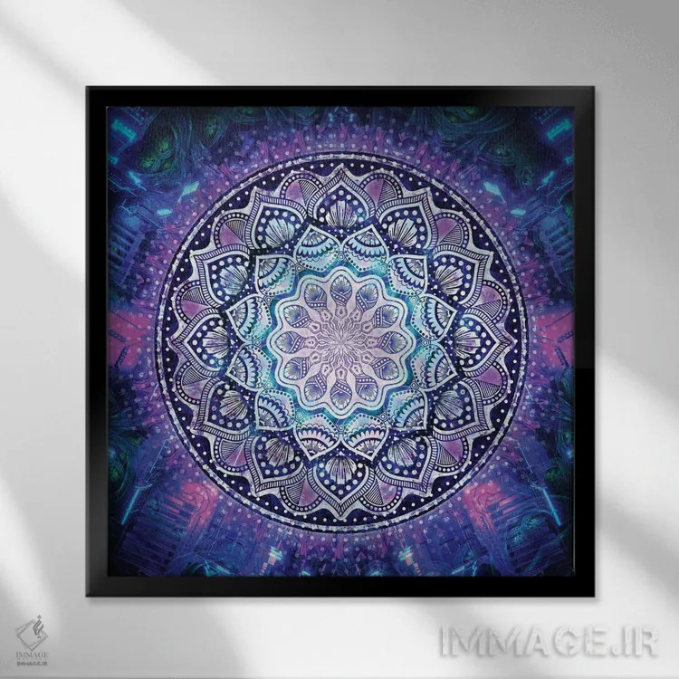 تابلو ماندالای شکوفه گل اثر کامرون گری - نمای قابدار مشکی