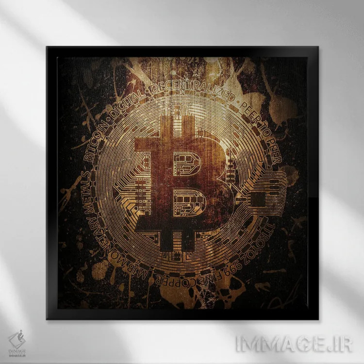 تابلو بیتکوین (سبک هنری گرَنج) اثر کامرون گری - نمای قابدار مشکی