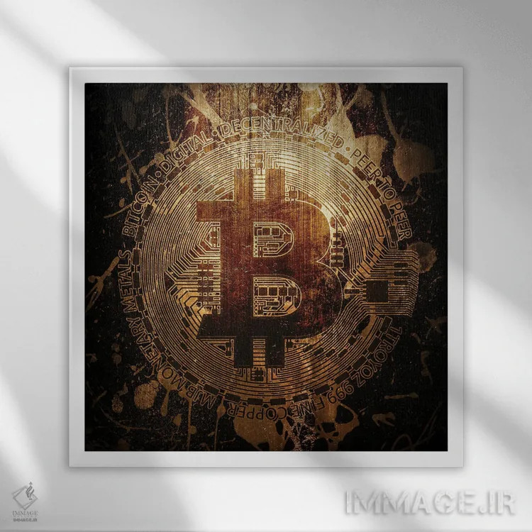 تابلو بیتکوین (سبک هنری گرَنج) اثر کامرون گری - نمای قابدار سفید