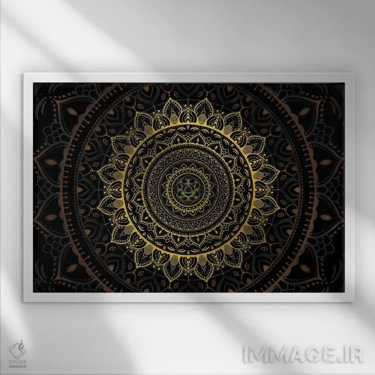 تابلو ماندالای ذن طلایی اثر کامرون گری - نمای قابدار سفید
