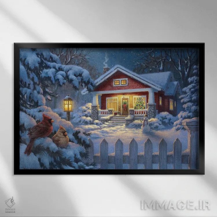 تابلو بانگالوی قرمز کریسمس اثر کربرت گوتیه - نمای قابدار مشکی