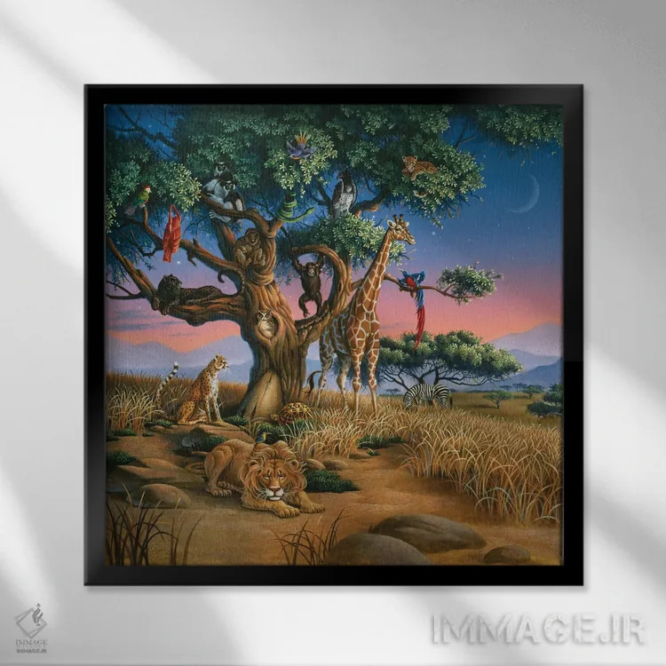 تابلو حیاتوحش آفریقا اثر کربرت گوتیه - نمای قابدار مشکی