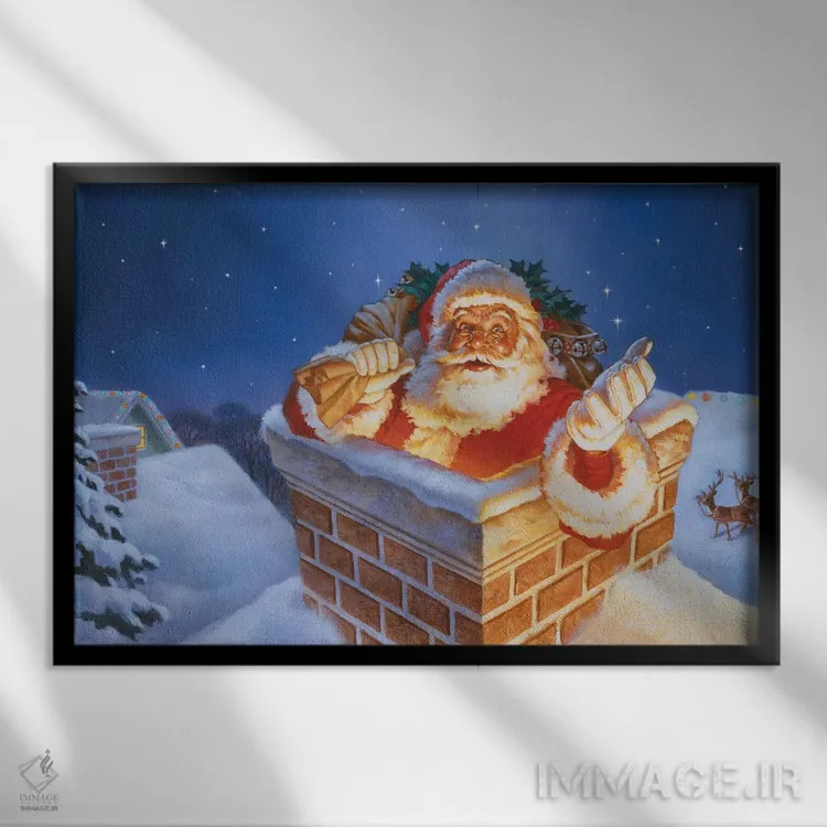 تابلو بابانوئل کنار دودکش اثر کربرت گوتیه - نمای قابدار مشکی